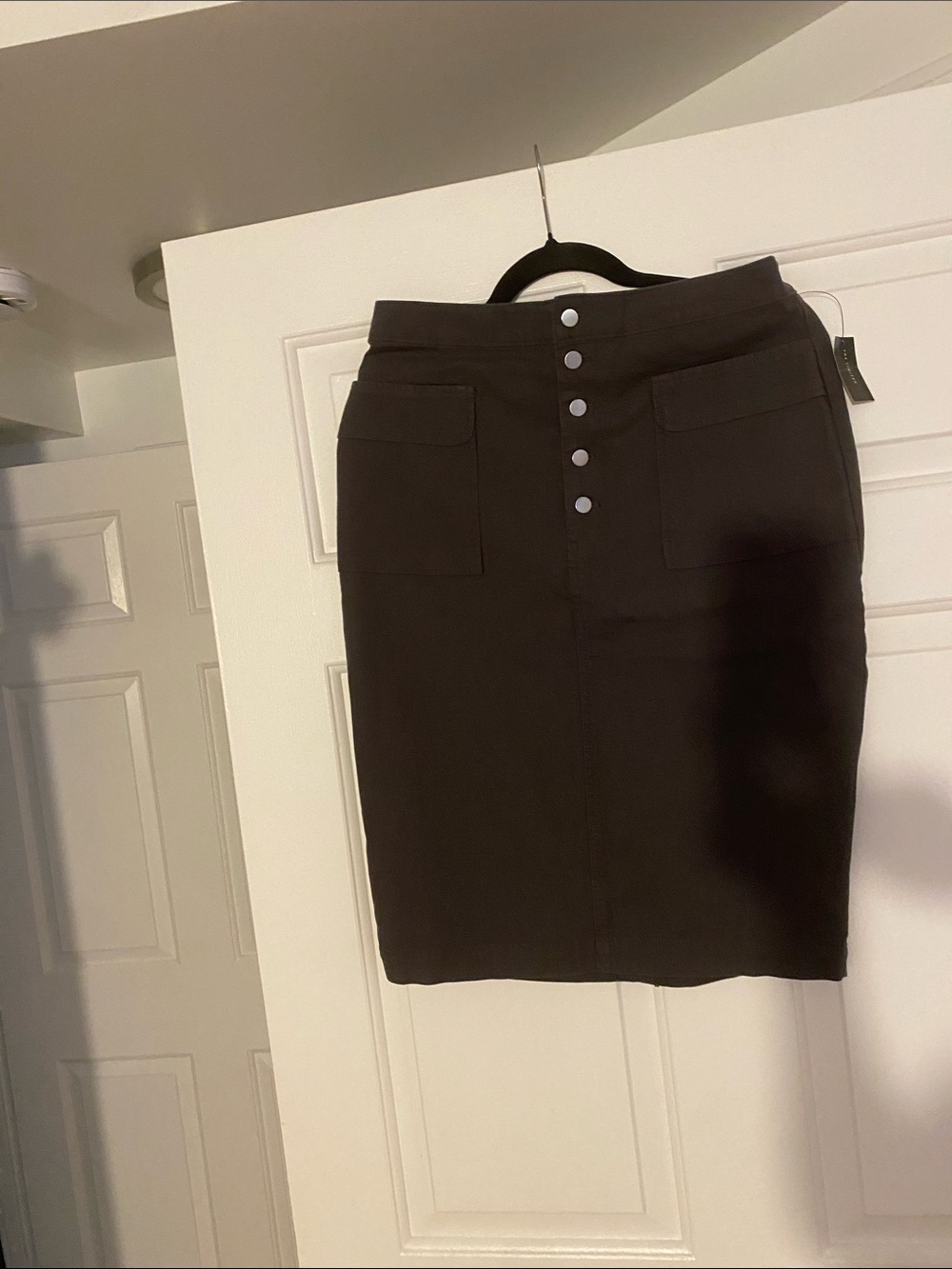 The Limited Black Button-Front Pencil Skirt with Patch Pockets